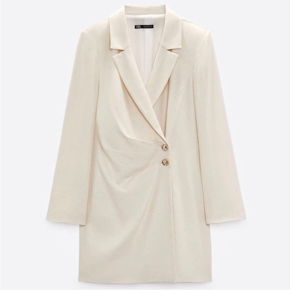 Zara NWOT linen blend cream ivory blazer dress with gold buttons - Picture 5 of 7